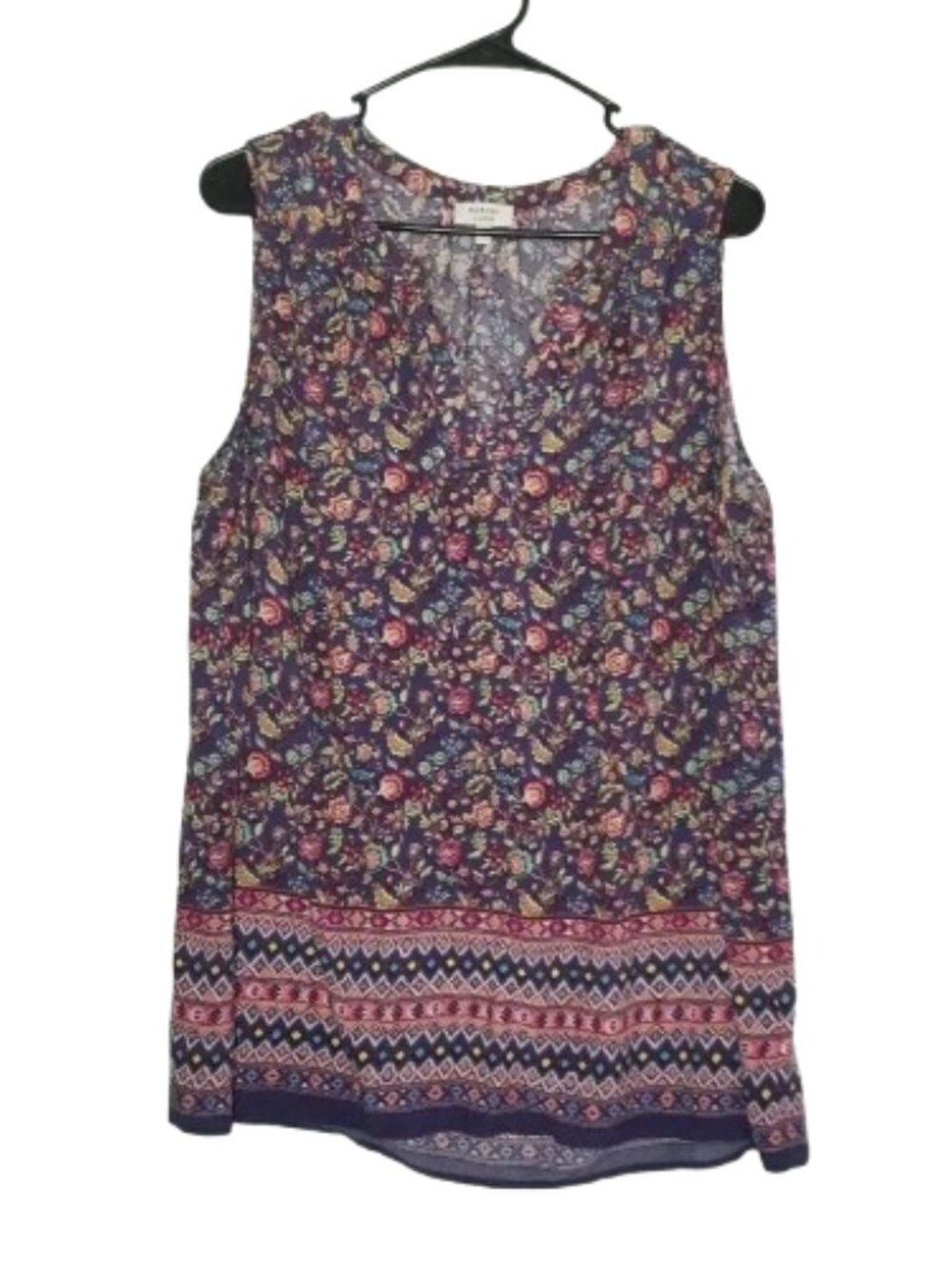 ❤️3/$12 Marina Luna Women's Blouse 1X Floral V Neck Sleeveless